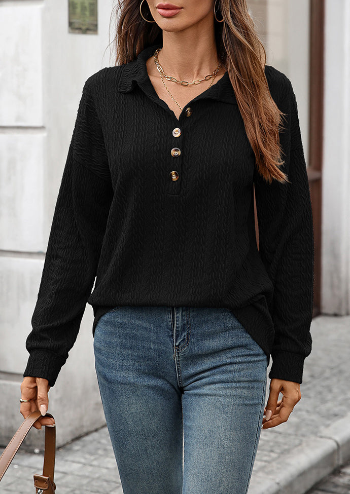 Textured Button Up Long Sleeve Casual Top