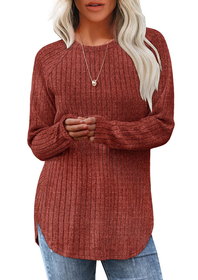 Crew Neck Textured Round Hem Casual Tunic