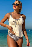 Cream & Leopard Print 2-Piece Tankini Set Beige - Swimwear from Cindelily