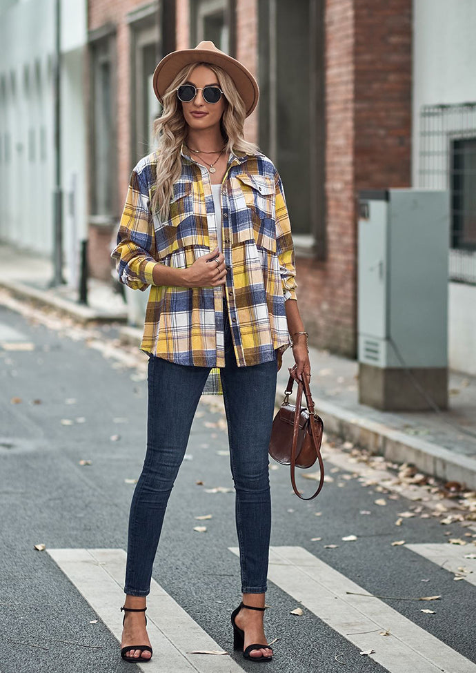 Pocket Detail Button Up Plaid Shirt