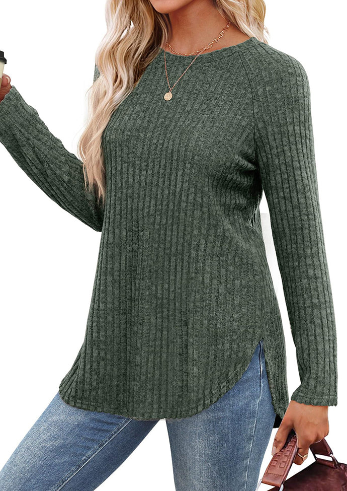 Crew Neck Textured Round Hem Casual Tunic