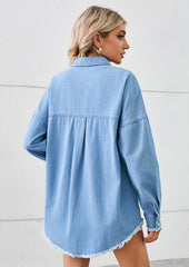 Washed Raw Hem Ripped Denim Shirt
