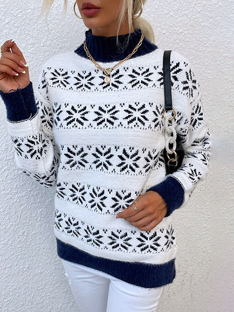 Christmas Snowflake Jacquard Turtleneck Sweater