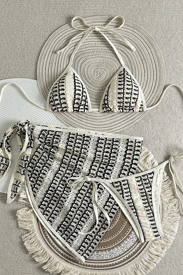 Triangle Halter Bikini & Cover-Up 3-Piece Set - Swimwear from Cindelily