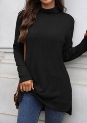 Turtleneck Textured Knitted Side Split Tunic