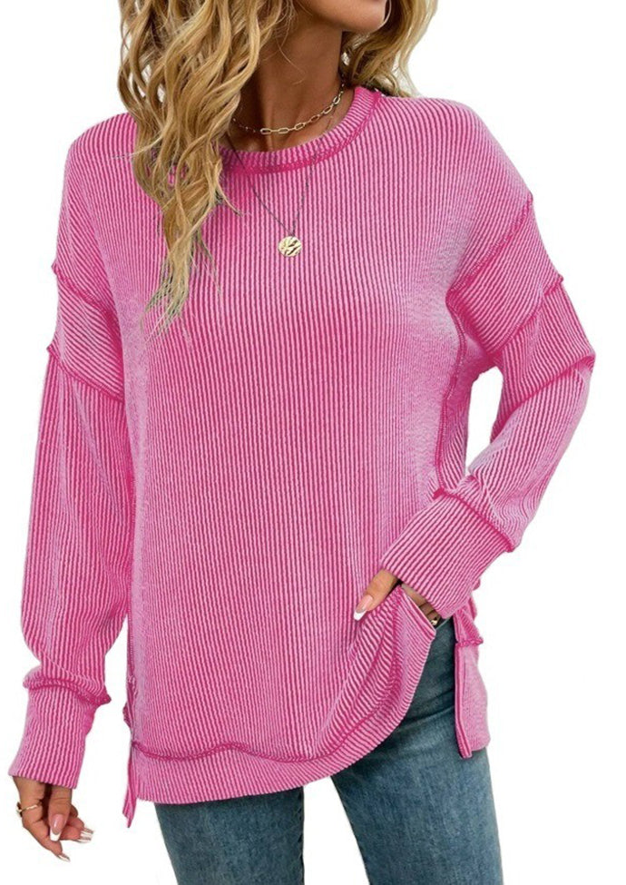Stripe Side Split Long Sleeve Tunic