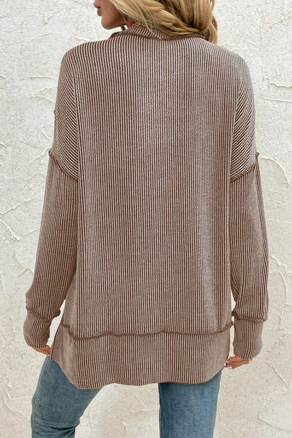 Stripe Side Split Long Sleeve Tunic - T-Shirts & Tunics from Cindelily