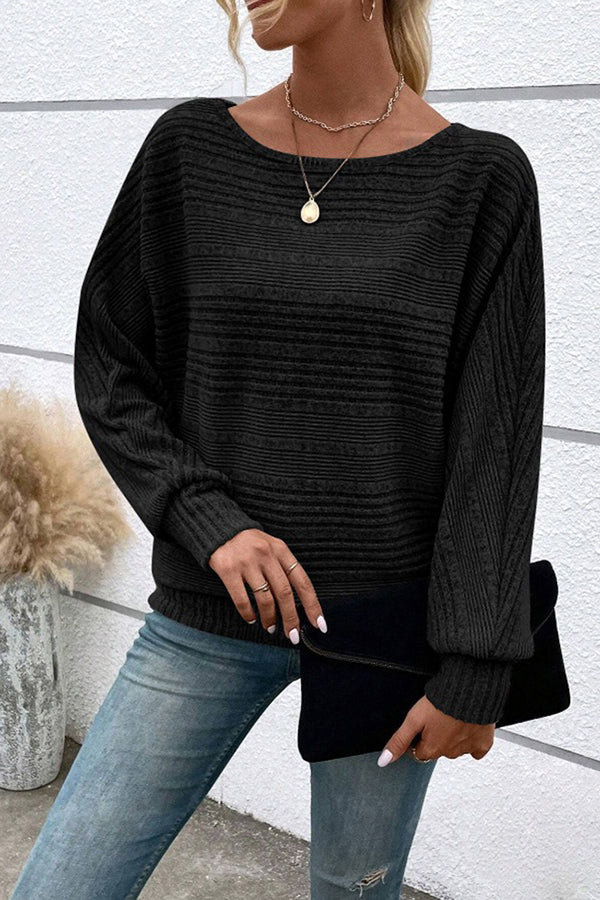 Knitted Crew Neck Bat Sleeves Casual Top - T-Shirts & Tunics from Cindelily