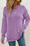 Stripe Side Split Long Sleeve Tunic Purple - T-Shirts & Tunics from Cindelily