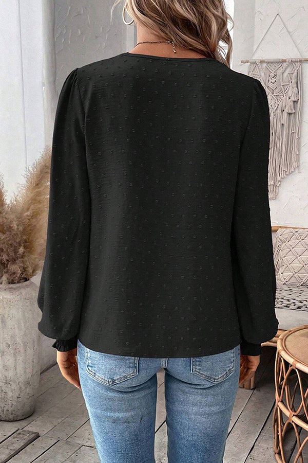 Lace Inset V Neck Long Sleeve Blouse - Blouses & Shirts from Cindelily