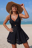 Laser-Cut Flattering Scalloped Hem One-piece Swimdress Black - Swimwear from Cindelily