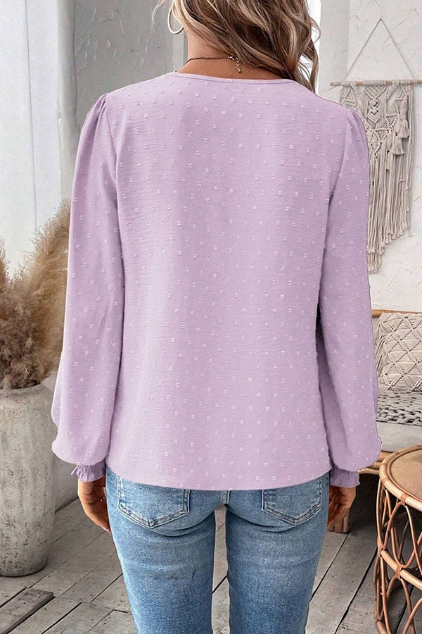 Lace Inset V Neck Long Sleeve Blouse - Blouses & Shirts from Cindelily