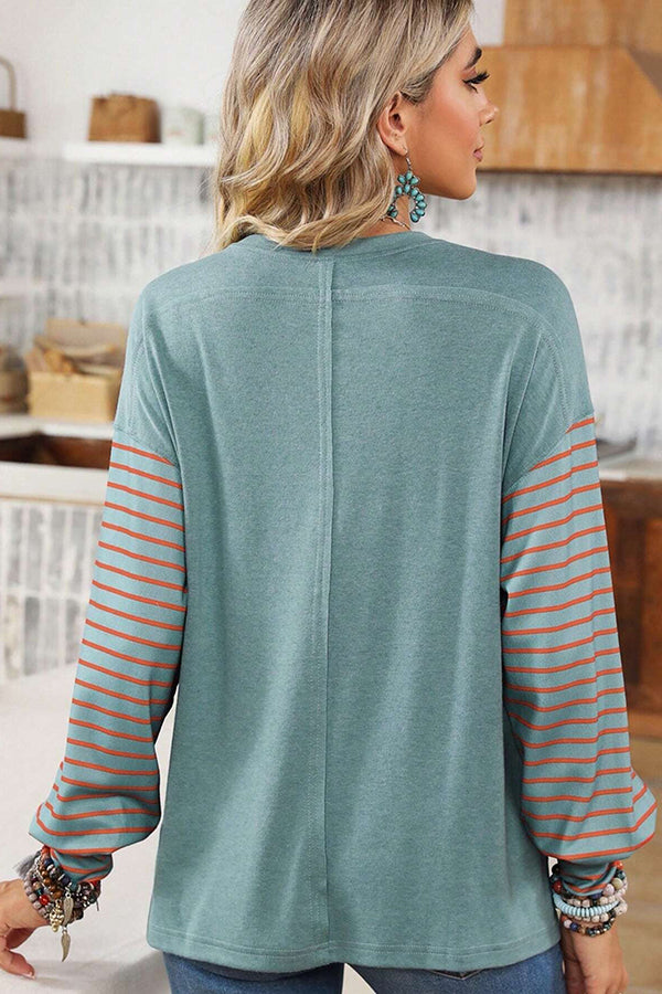 Color Block Stripe Long Sleeve T-shirt - T-Shirts & Tunics from Cindelily