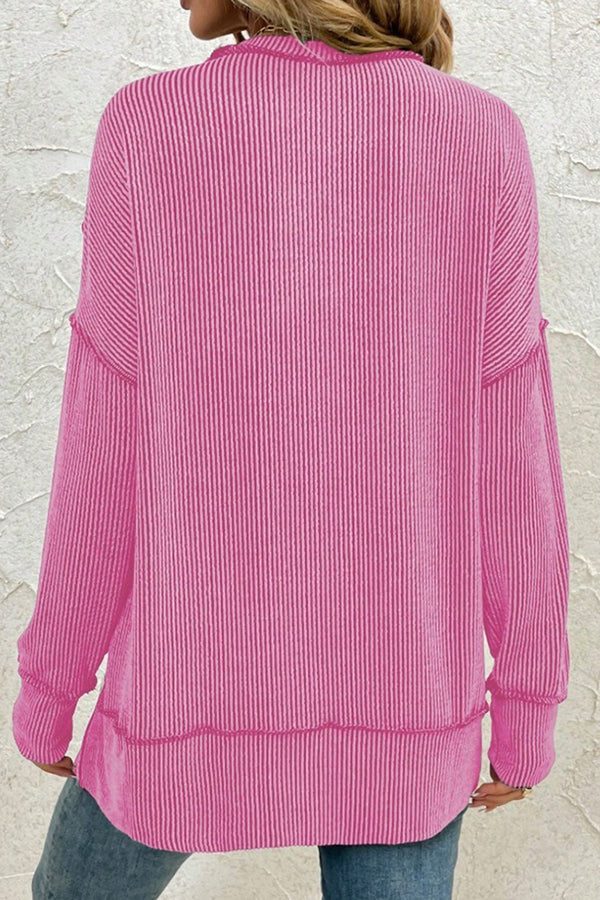 Stripe Side Split Long Sleeve Tunic - T-Shirts & Tunics from Cindelily