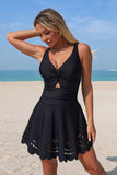 Laser-Cut Flattering Scalloped Hem One-piece Swimdress - Swimwear from Cindelily