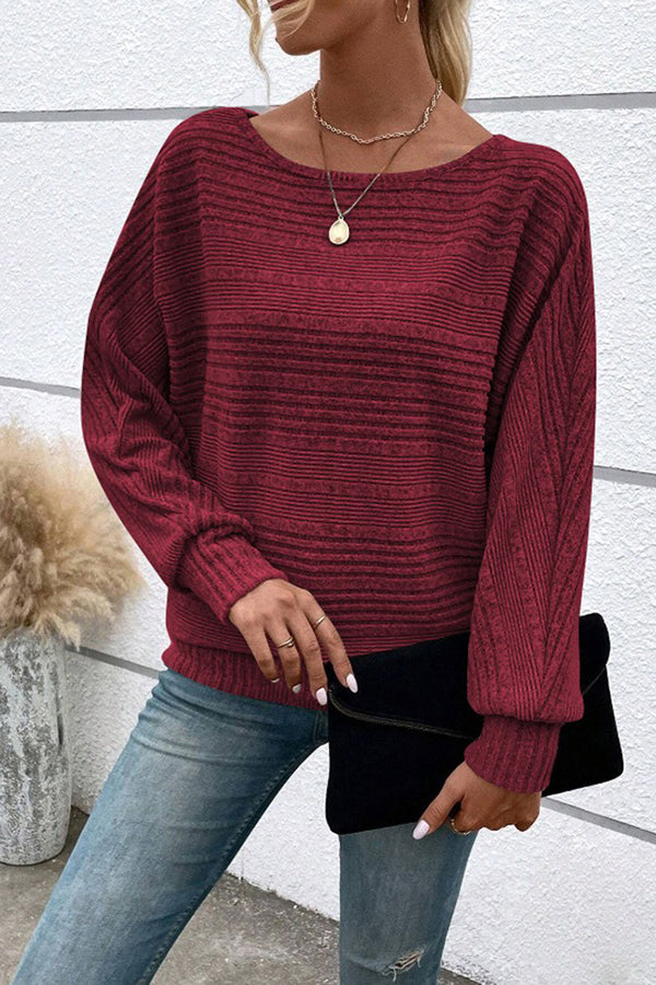 Knitted Crew Neck Bat Sleeves Casual Top - T-Shirts & Tunics from Cindelily