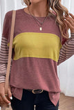 Color Block Stripe Long Sleeve T-shirt - T-Shirts & Tunics from Cindelily