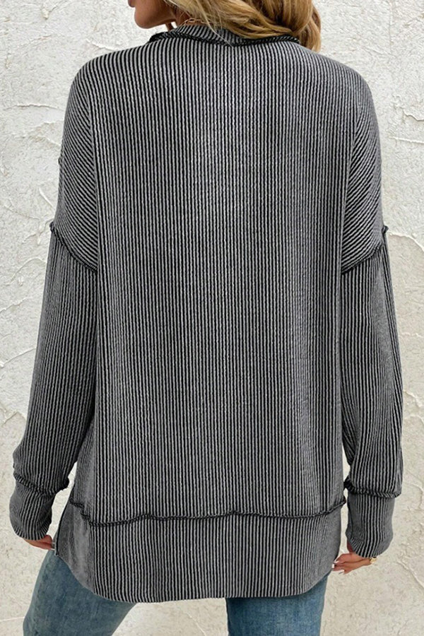 Stripe Side Split Long Sleeve Tunic - T-Shirts & Tunics from Cindelily