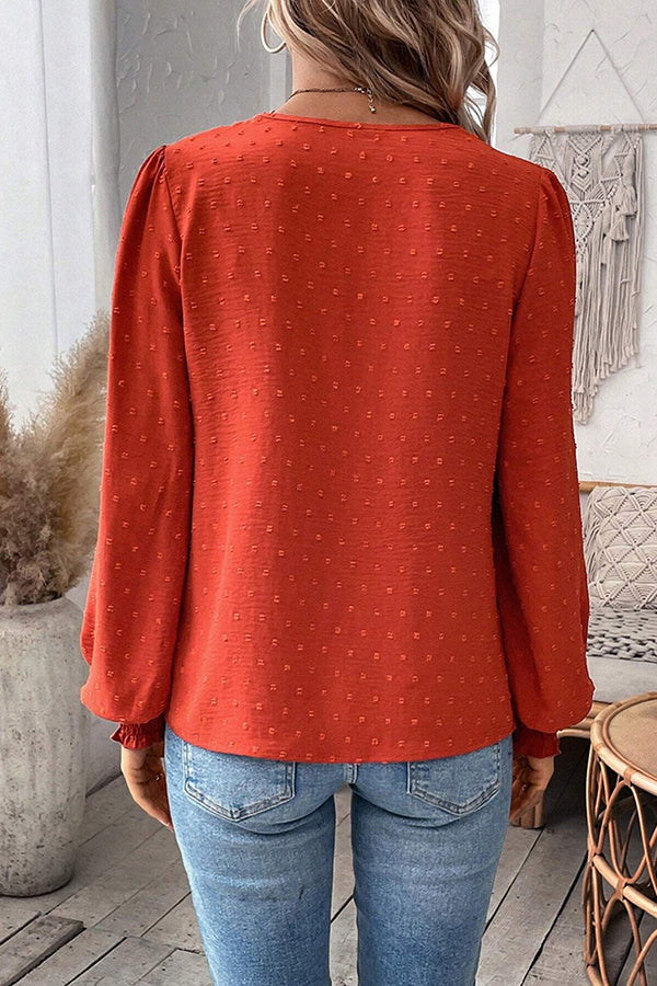 Lace Inset V Neck Long Sleeve Blouse - Blouses & Shirts from Cindelily
