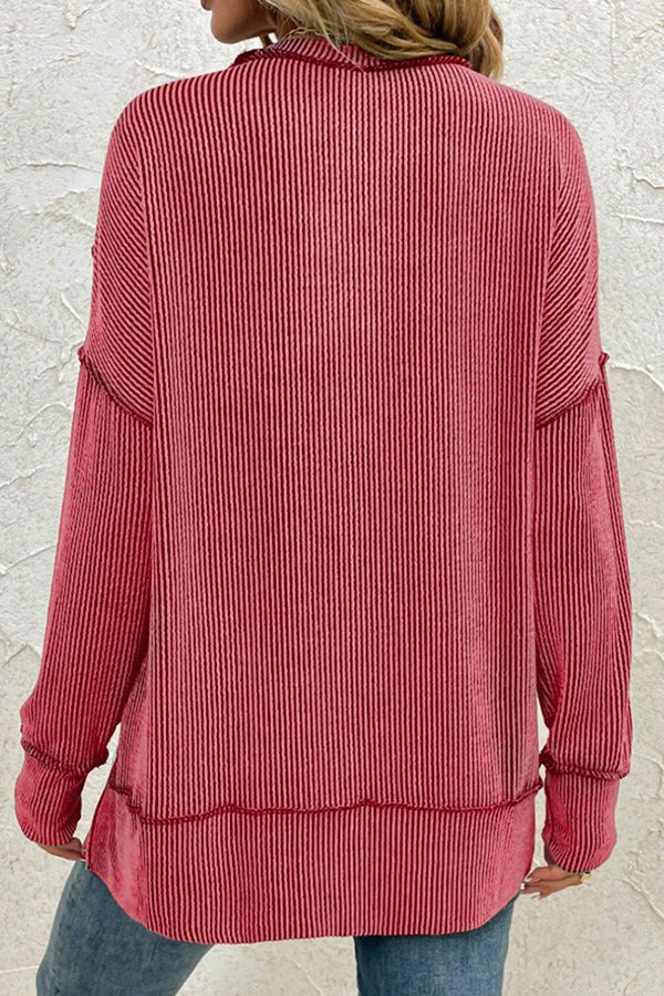 Stripe Side Split Long Sleeve Tunic - T-Shirts & Tunics from Cindelily