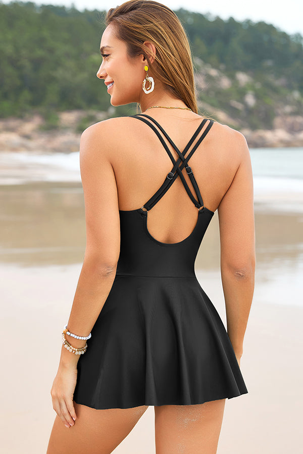 V-Neckline Side Bow Detail One-piece Swimdress - Swimwear from Cindelily