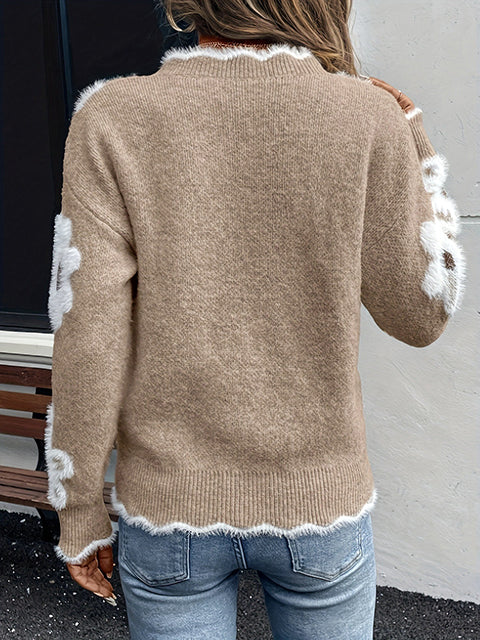 Floral Jacquard Knit V-neck Sweater