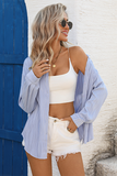 Textured Oversized Button-Down Shirt Light blue - Tops from Cindelily
