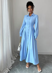 Button Down Pleated Maxi Shirt Dress