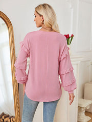 Ruffled Long Sleeve Crew Newck T-shirt