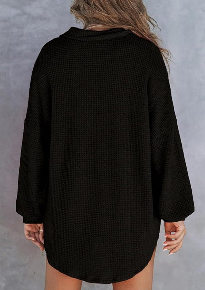 Waffle Knitted Button Up Blouse