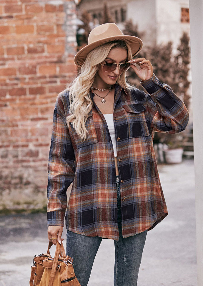 Button Up Pocket Detail Retro Plaid Shirt