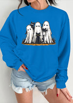 Spooky Cat Print Crew Neck Sweatshirt