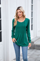 Pleated Crew Neck Long Sleeve Tunic