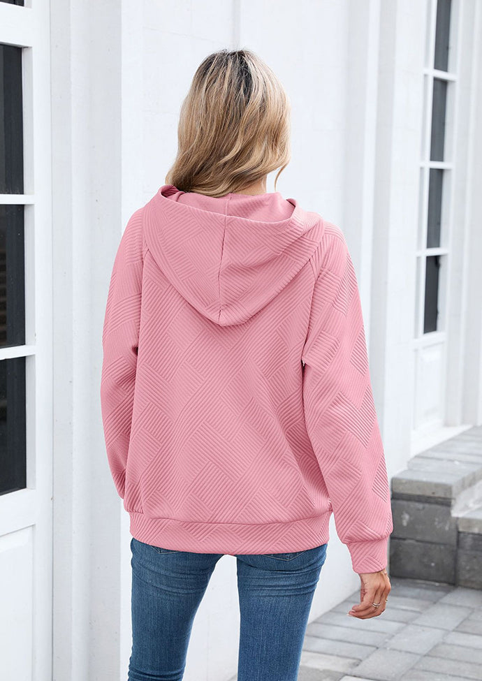 Textured Hooded Casual Sweatshirt with Front Pocket