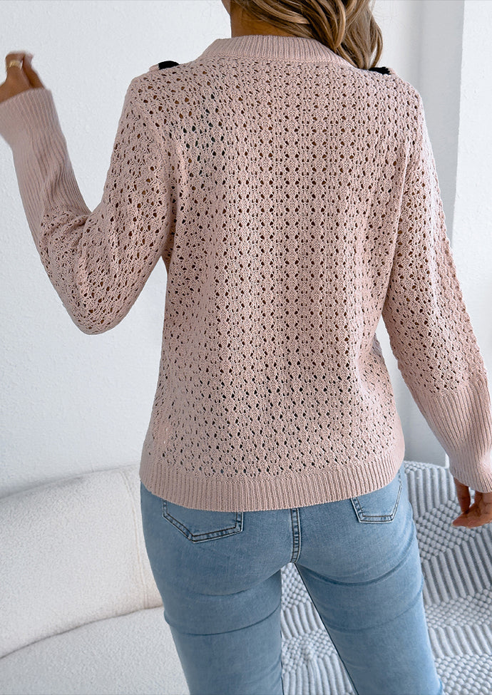 Jacquard Ruffle Crew Neck Knitted Sweater