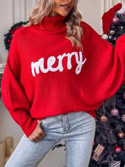 Christmas Jacquard Turtleneck Bat Sleeve Sweater