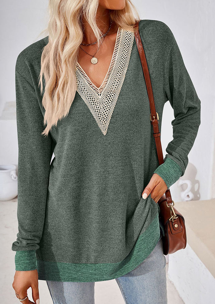 Lace Inset V Neck Side Split Tunic