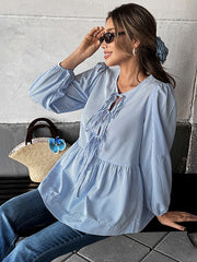 Bow Knotted Long Sleeve Stripe Blouse