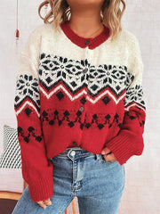 Vintage Christmas Snowflake Jacquard Knitted Cardigan