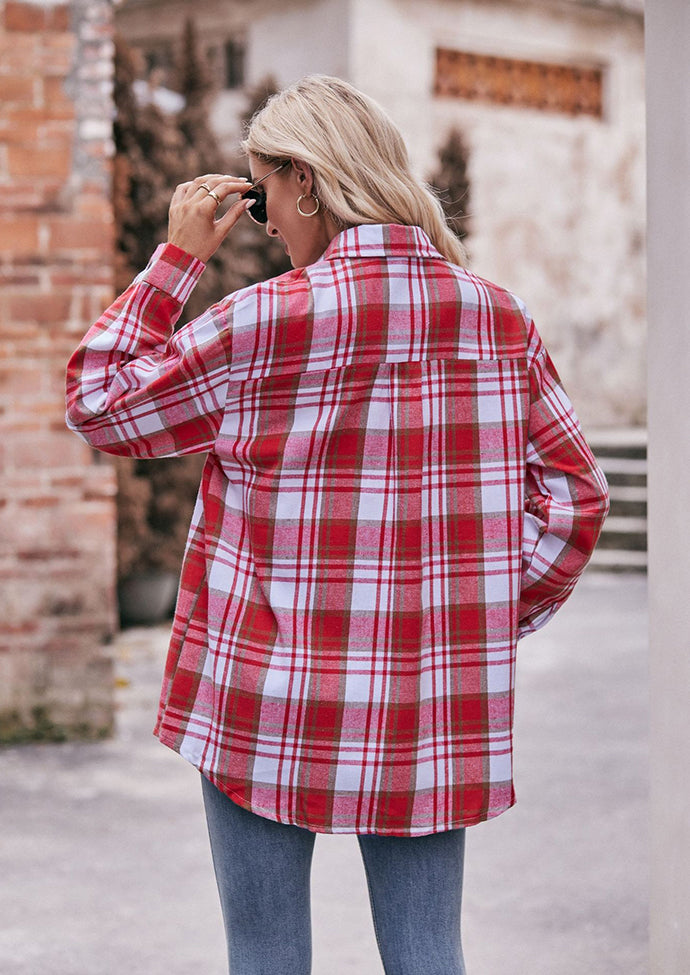 Button Up Pocket Detail Retro Plaid Shirt