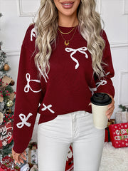 Bow Jacquard Crew Neck Sweater