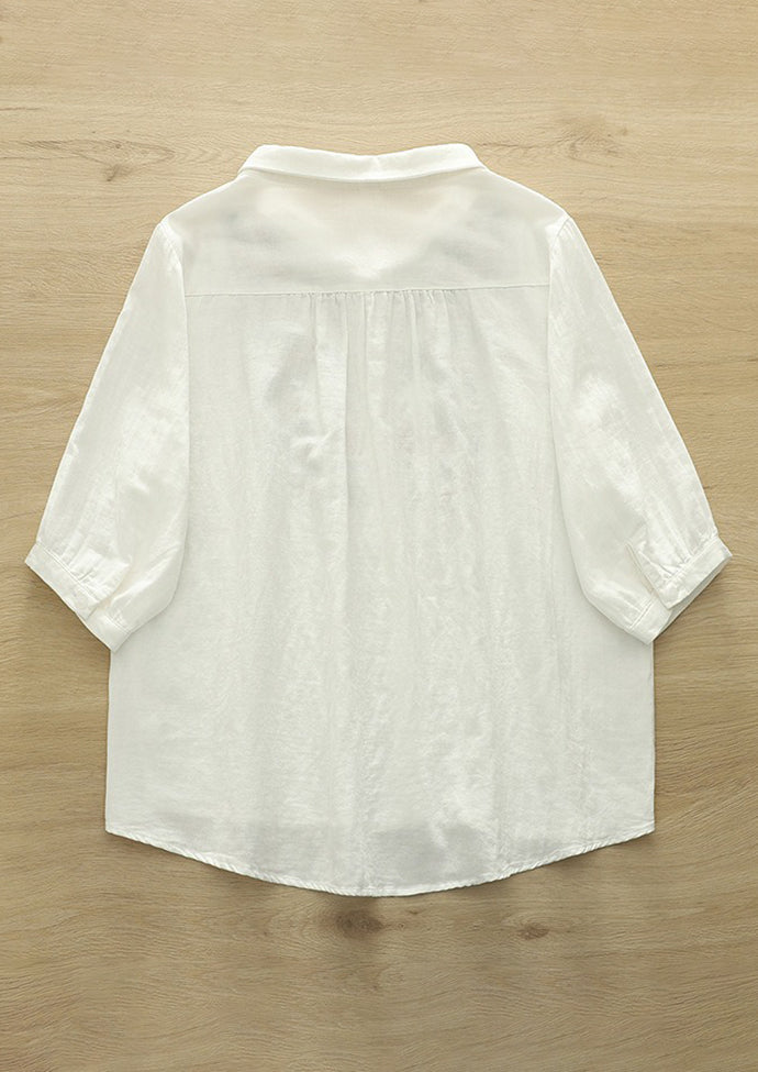 Embroidered Flower Double-layered Cotton Boho Shirt
