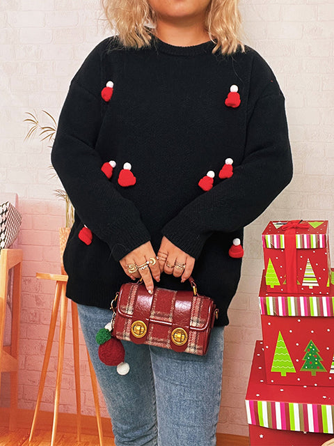 Christmas Hat Decor Crew Neck Sweater