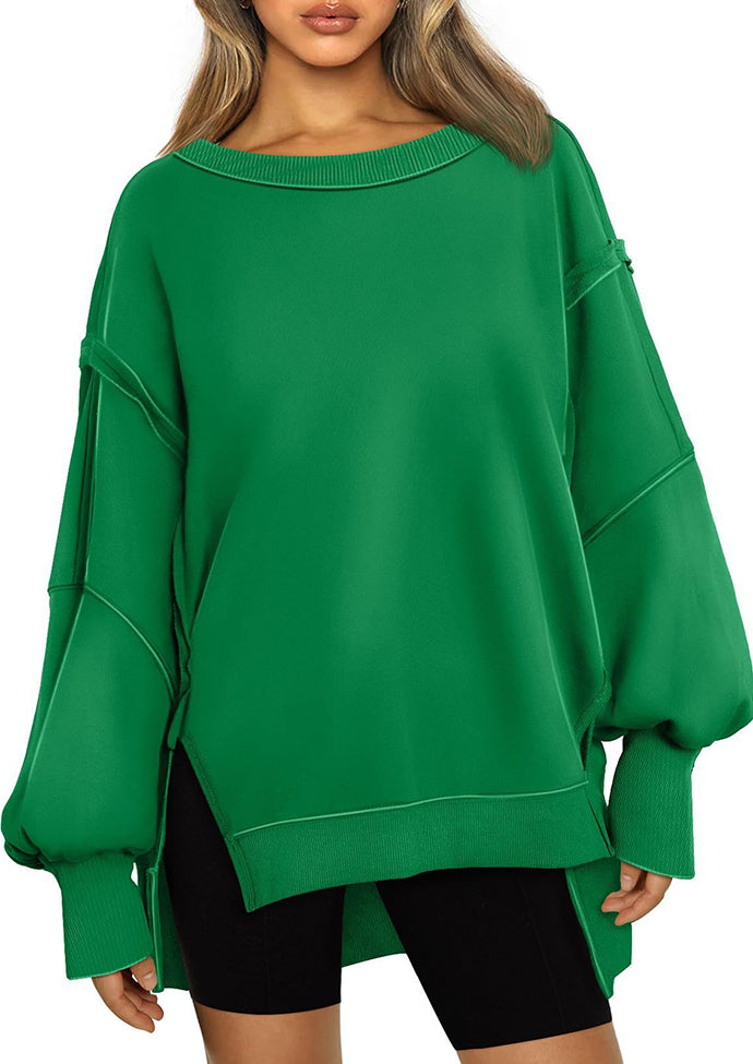 Crew Neck Side Split Casual Sweatshirt