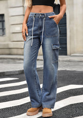 Straight Lace-up Multi-pocket Cargo Jeans