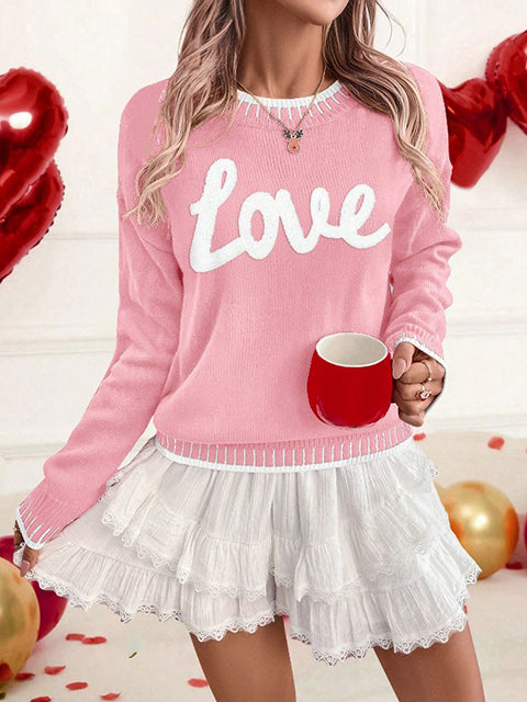 Love Jacquard Crew Neck Sweater