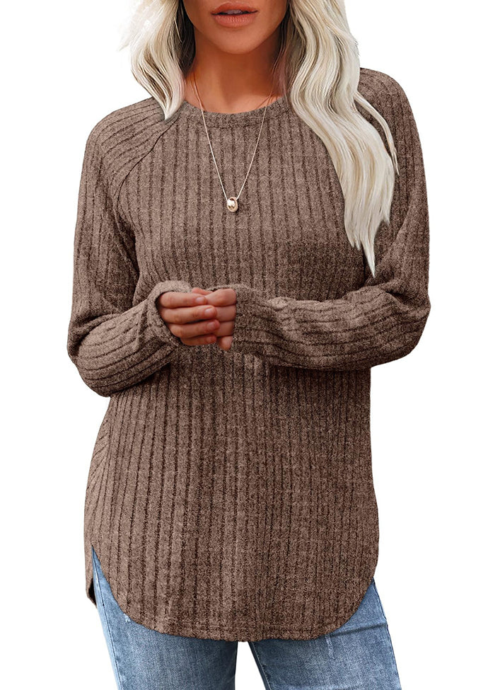 Crew Neck Textured Round Hem Casual Tunic