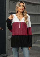 Color Block Long Sleeve Half Zip Hoodie