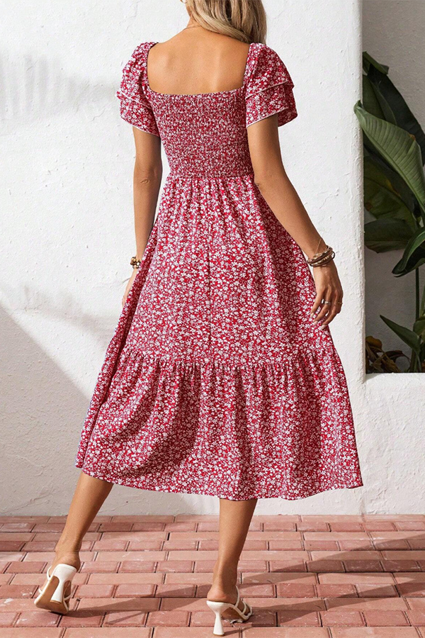 Ditsy Floral Smocked Midi Dress - Dresses from Cindelily