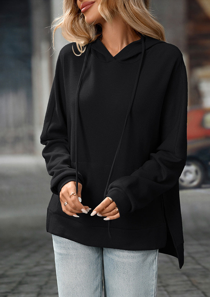 Waffle Hooded Sweatshirt with Front Pocket